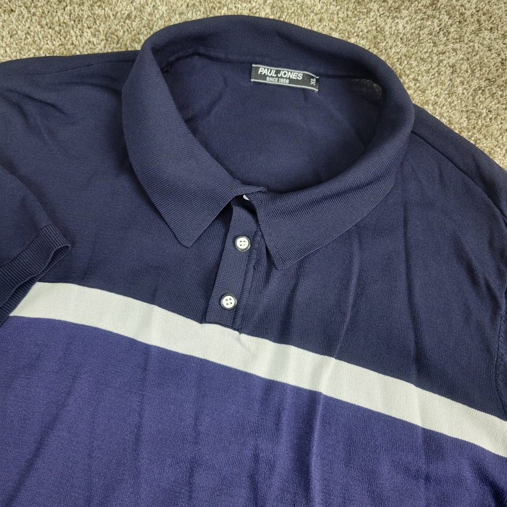 PJ Paul Jones Mens XL Blue Striped Stretch Knit Short Sleeve Polo